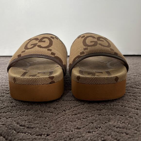 Gucci Supreme Jumbo GG Monogram Platform Slide Sandal Camel Canvas Maxi Size 39 - Picture 9 of 16
